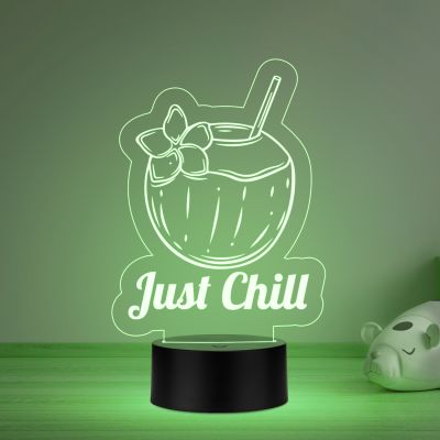 3D Illusion Just Chill Coconut Led Night Lamp Multicolored Light Home Decor